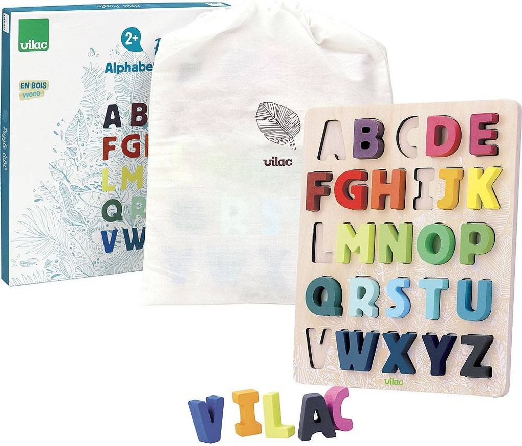 Puzzle encastré avec des lettres en bois colorées Image du produit 