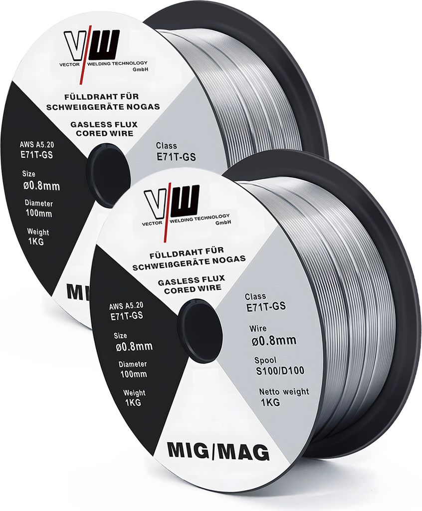 Two spools of welding wire are shown against a white background.