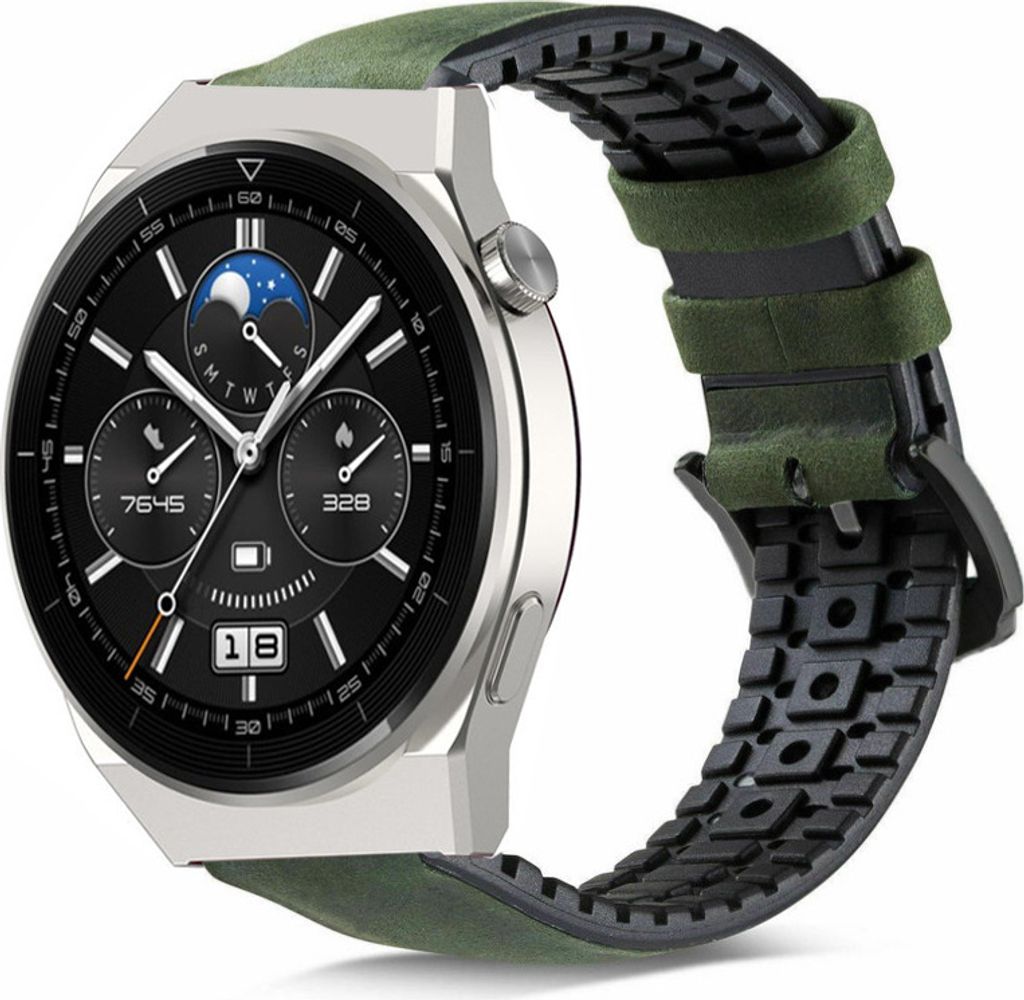 Strap-it Huawei Watch GT 3 Pro 46mm Silikon-/Lederarmband (Grün)