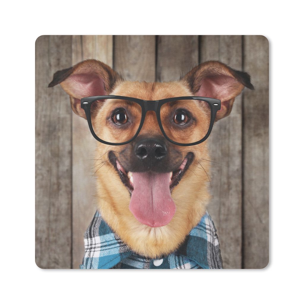 MuchoWow Mauspad Mousepad Hund - Brille - Bluse - Hipster 30x30 cm - Mousepads - Maus Mat - Pad - Mausunterlage - Gaming