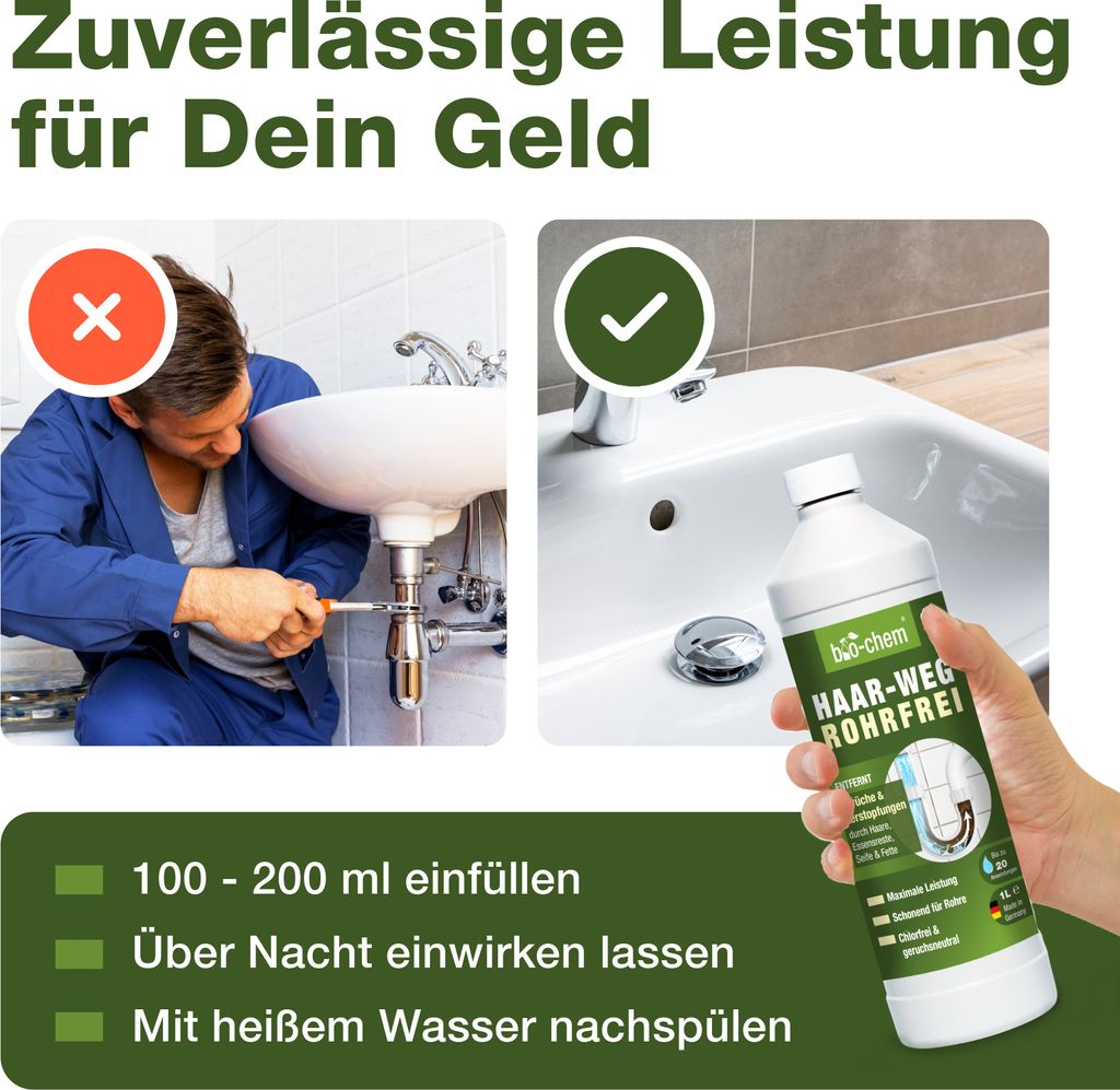 bio-chem Haar-Weg Abflussfrei – Abflussreiniger EXTRA STARK Produktbild 5