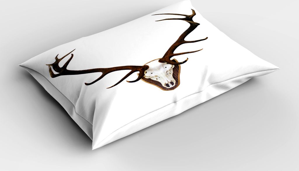 ABAKUHAUS Geweih Kopfkissenbezug, Geweihe Eines Riesigen Hirsch Knochen Montiert Auf Holzschild Schädel Druck, 40x80 cm, Hellgrau und Braun