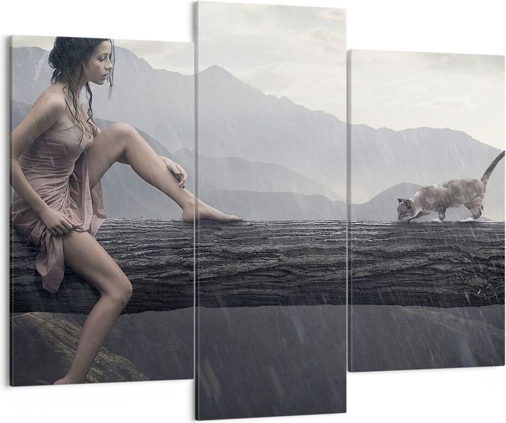 Bild auf Leinwand - Leinwandbild - Tiere Katze Mode Modell - 130x100cm - Wand Bild - Wanddeko - Leinwanddruck - Bilder - Kunstdruck - Wanddekoratio...