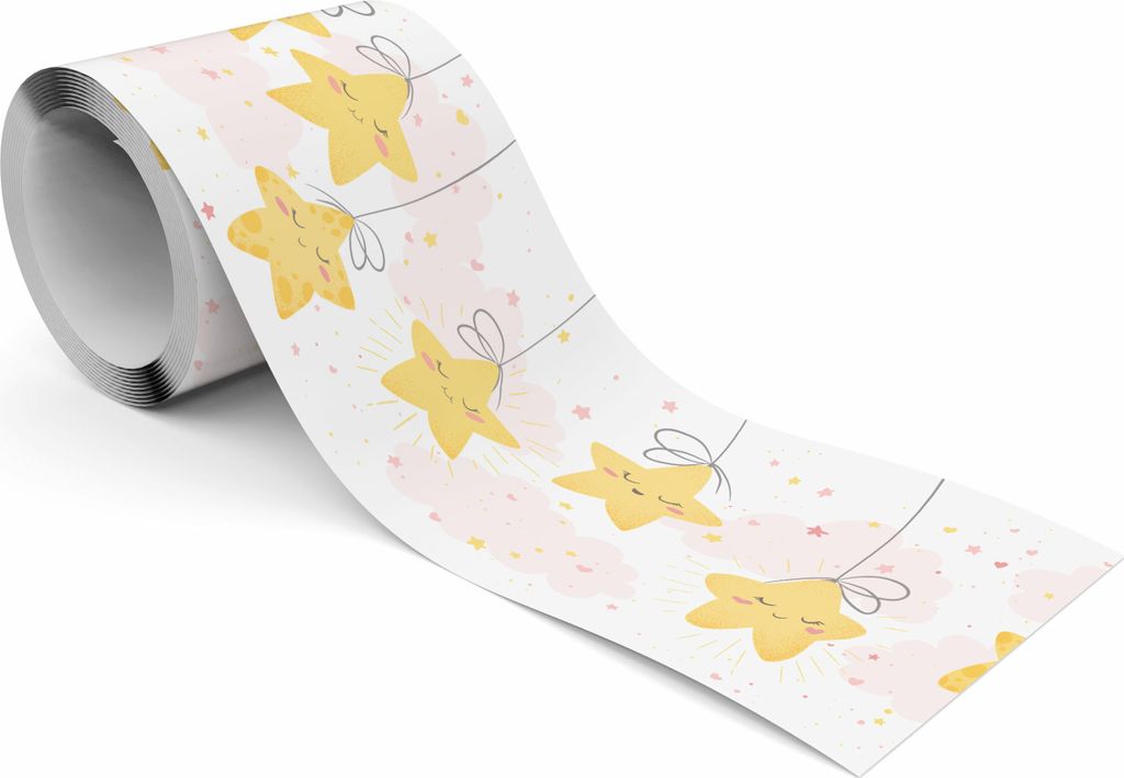 Muralo Selbstklebende Bordüre Tapetenbordüre für Kinderzimmer Sterne Wolken Herzen