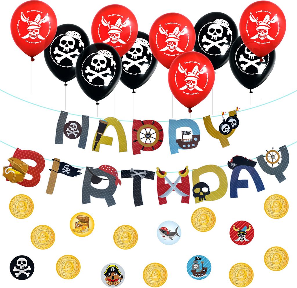 Oblique Unique Happy Birthday Geburtstag Party Deko Set - Piraten Girlande + Konfetti + Totenkopf Ballons für Jungen