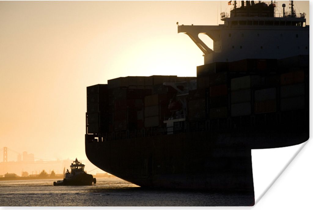 MuchoWow Poster Schlepper und ein Containerschiff 120x80 cm - Bilder