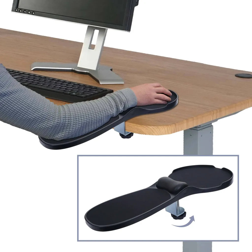 Support coude pour bureau et télétravail avec tapis de souris 2en1