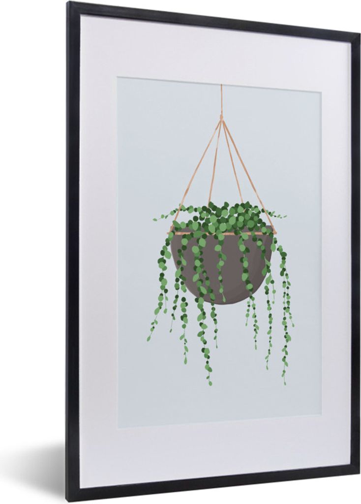 MuchoWow MuchoWow Gerahmtes Poster Pflanzen - Hängepflanze - Pastell 40x60 cm - Poster mit zchwarzem Bilderrahmen - Poster in Rahmen