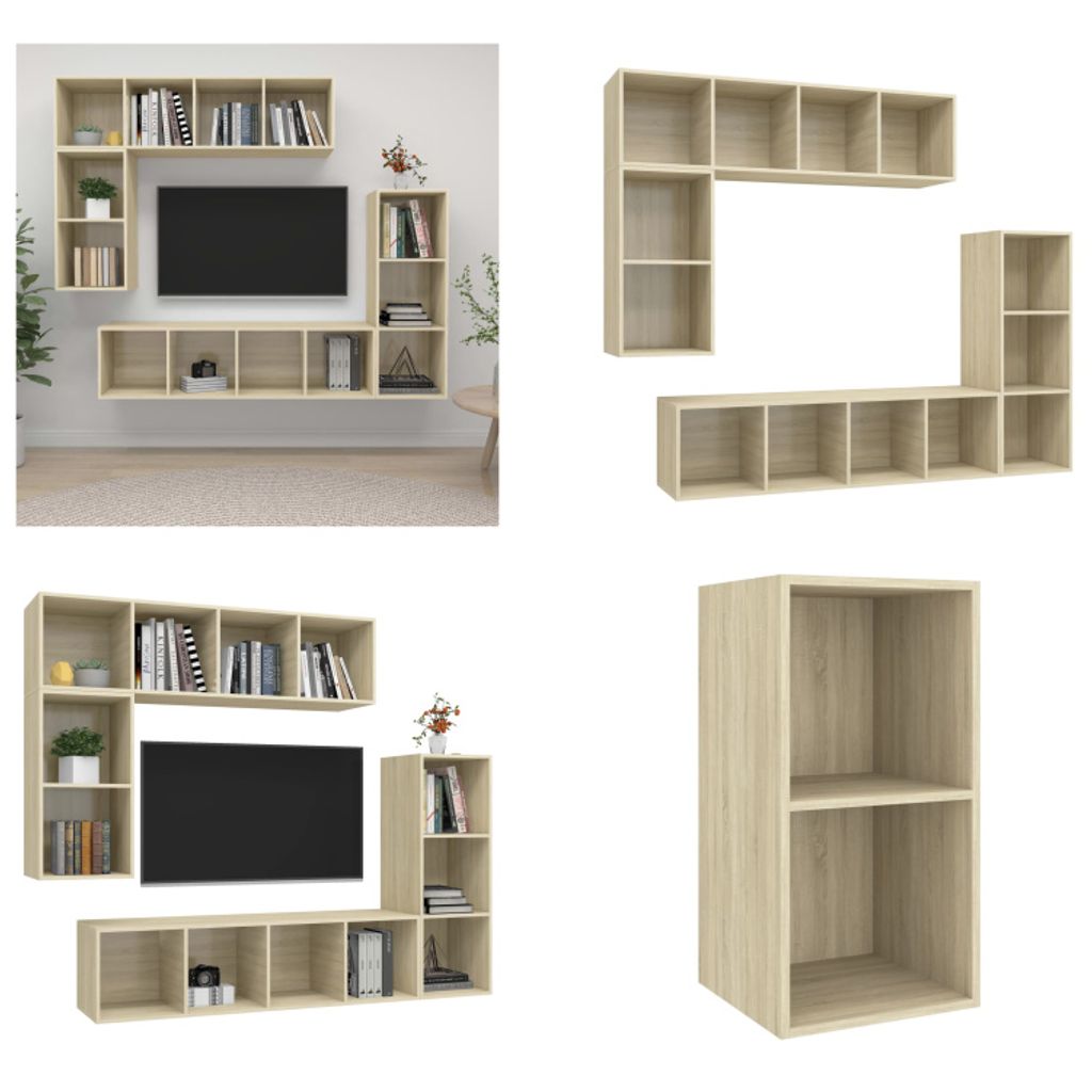 vidaXL 4 tlg. TV Schrank Set Sonoma Eiche Holzwerkstoff - TV-Schrank-Set - TV-Schrank-Sets - Hängendes TV-Schrank-Set - Hängende TV-Schrank-Sets