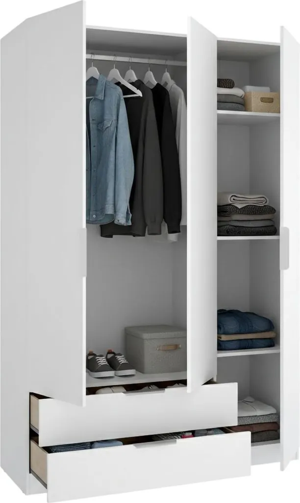 Penderie Blanche 3 Portes et Portemanteau Mayos pour Chambre et Entrée