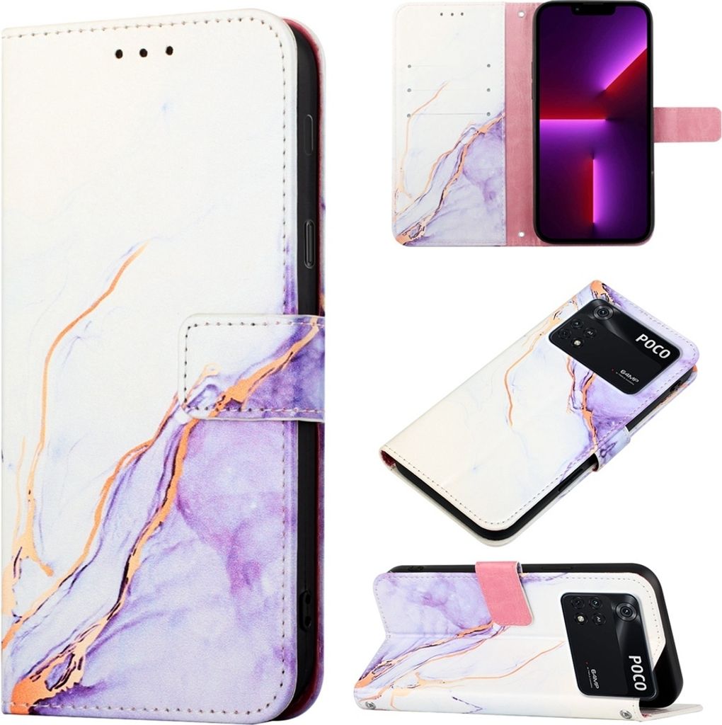 Xiaomi Poco M4 Pro 4G Hülle, Marmor Motiv Kunstleder Tasche Wallet Kartenfächer mit Standfunktion Klapp Schutzhülle für Xiaomi Poco M4 Pro 4G W...