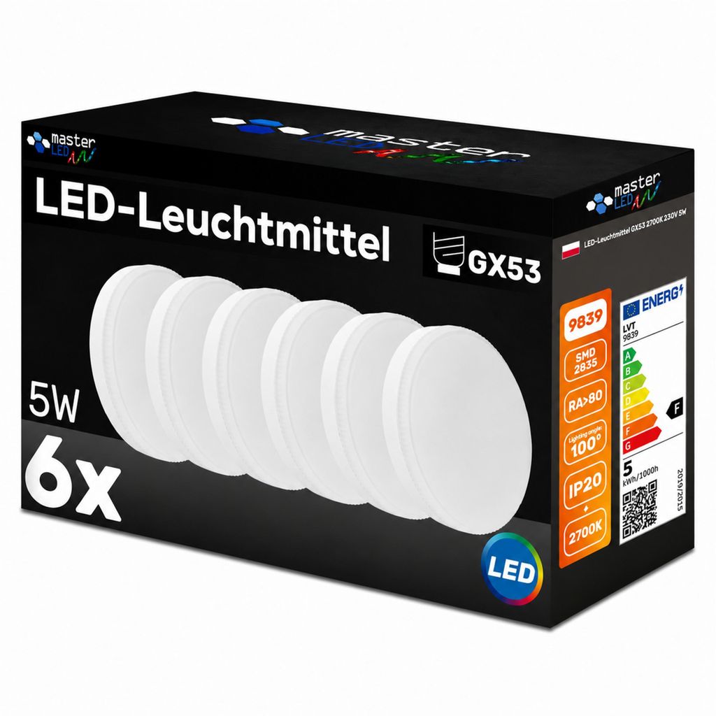 MasterLED LED-Leuchtmittel GX53 5W 425 lm 2700 K warmweiß, Produktbild 