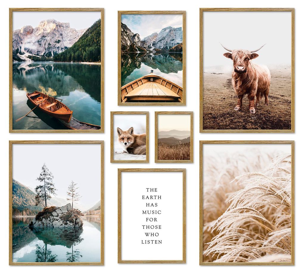 ARTFAVES Poster Set - Beautiful Earth I mehrteilige Bilderwand für Wohnzimmer, Schlafzimmer I Wandbilder Natur I mit Rahmen Eiche-Optik