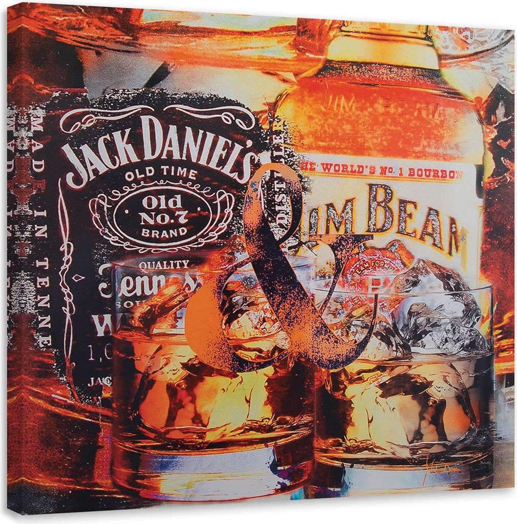 Leinwandbild zwei whisky-getränke 50x50 cm Feeby braun wandbild bereit zum aufhängen