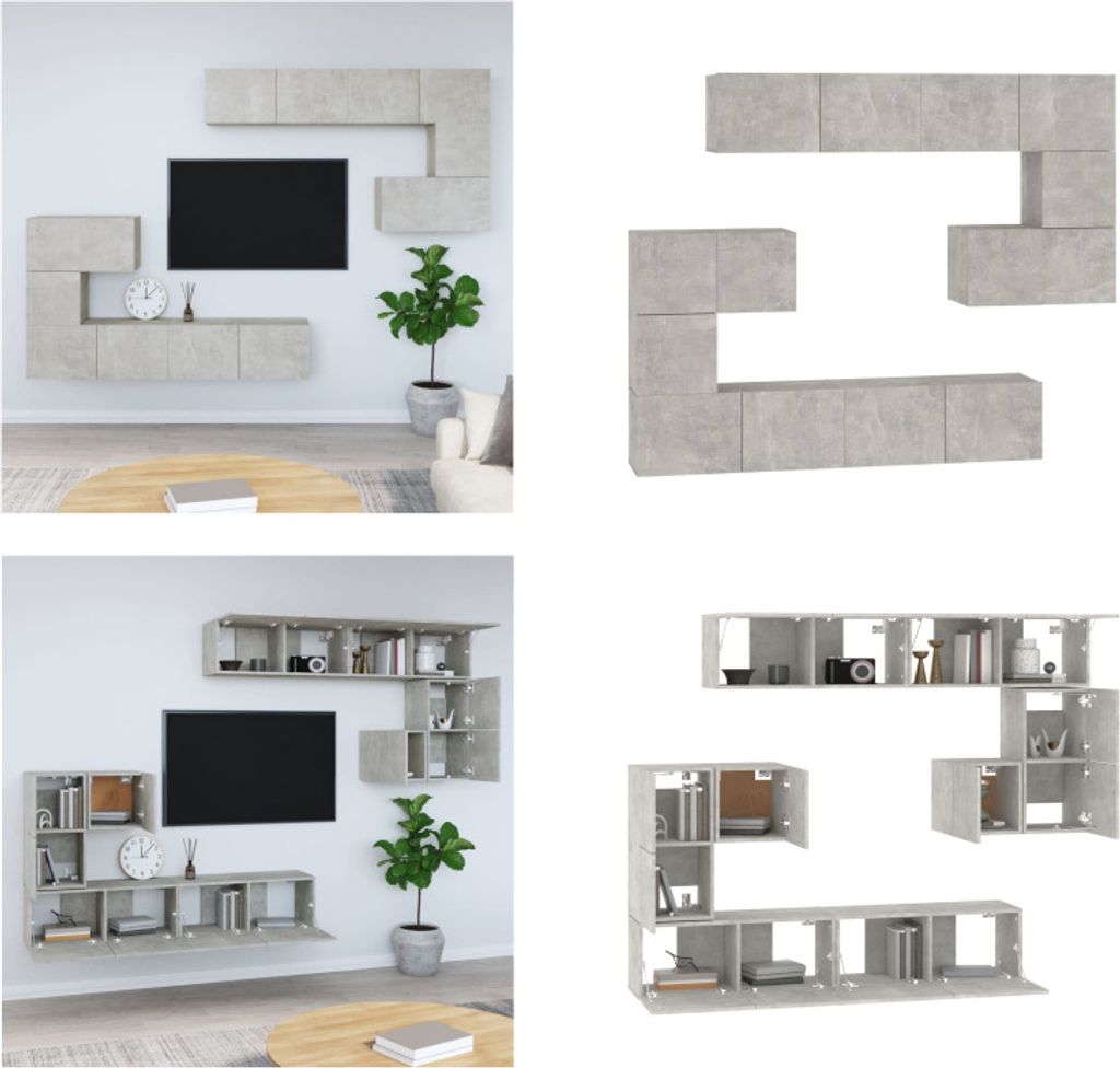 vidaXL TV Wandschrank Betongrau Holzwerkstoff - TV-Wandschrank - TV-Wandschränke - TV-Ständer - TV-Möbel