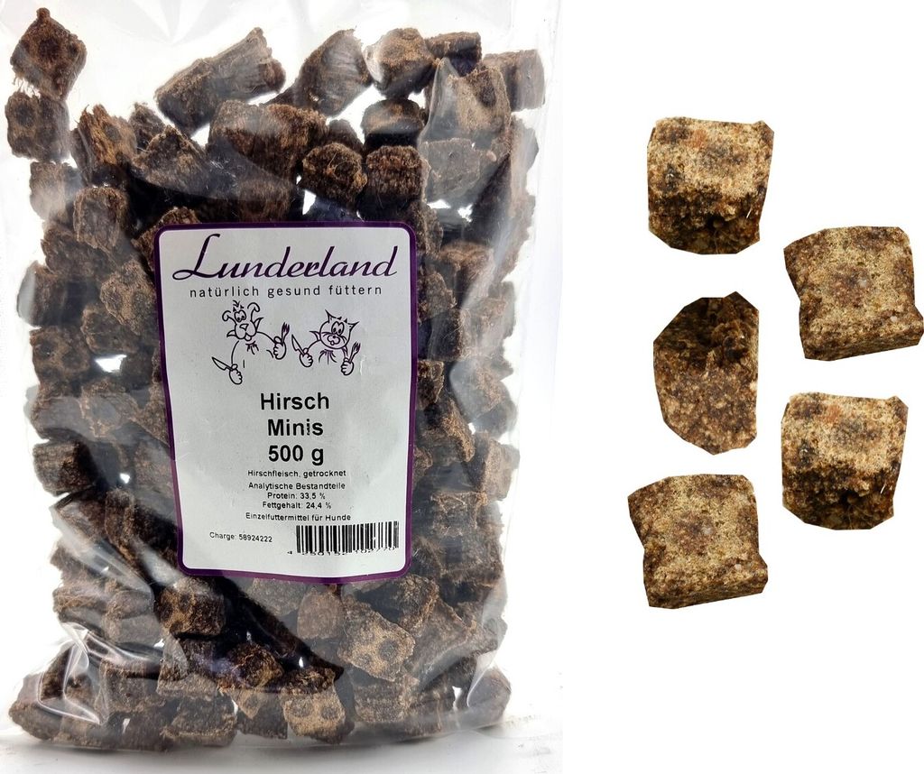 Lunderland Hirsch Minis 500g Leckerli für Hunde  100% Produktbild 