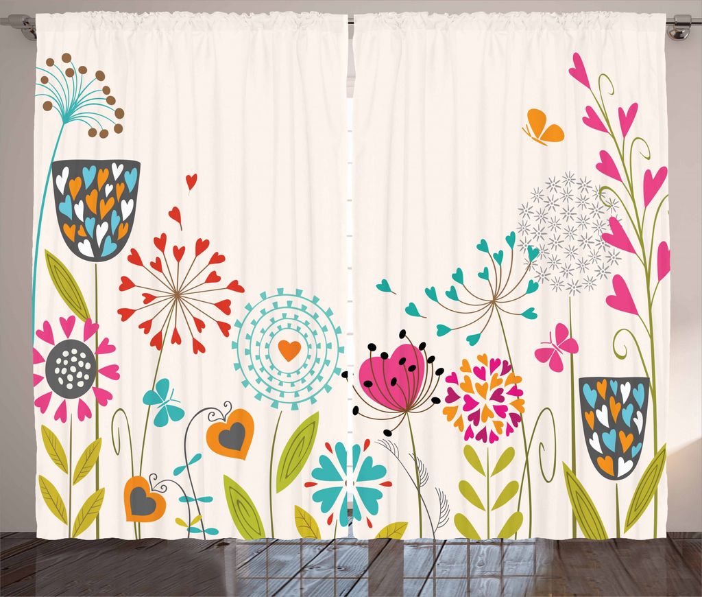 ABAKUHAUS Blumen Rustikaler Vorhang, Deftige Löwenzahn-Samen, Wohnzimmer Universalband Gardinen mit Schlaufen und Haken, 280 x 245 cm, Mehrfarbig