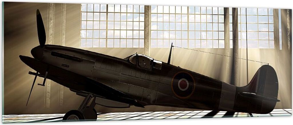Bilder auf glas - Airplain Hangar Flug historisch - 140x50cm - Glasbilder - Wandbilder - Kunstdruck - zum Aufhängen bereit - Wanddekoration aus Gl...