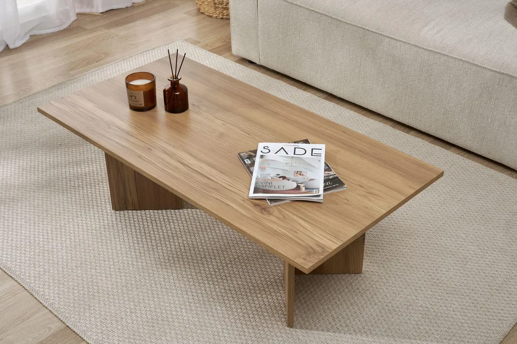 Table basse rectangulaire en chêne pour salon moderne, modèle Sabin 119cm