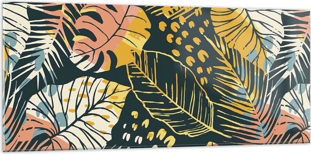 Bilder auf glas - Einteilig - Blätter modern bunt - 120x50cm - Glasbilder - Wandbilder - Bilder - zum Aufhängen bereit - Wanddekoration aus Glas ...