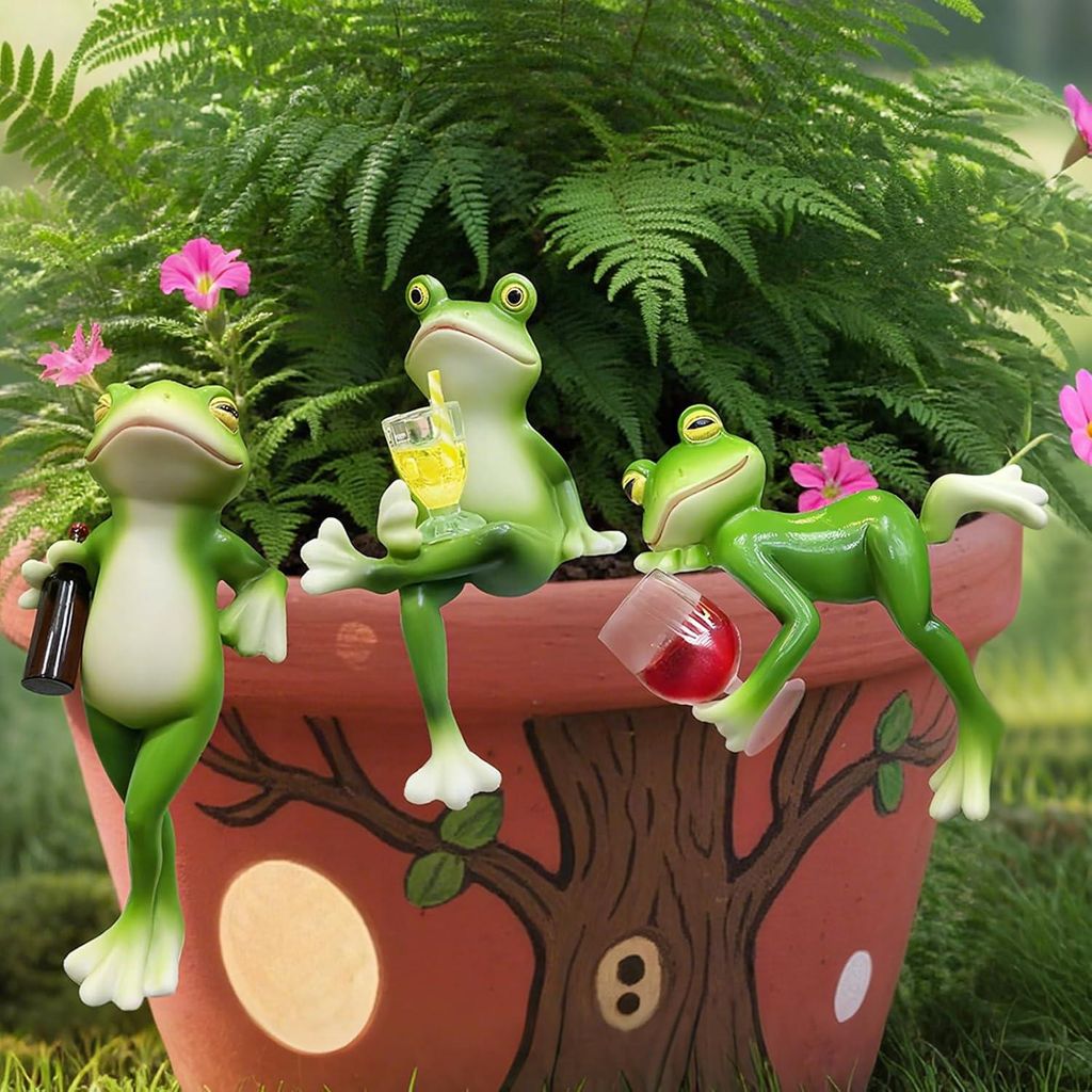 3er-Set Froschfiguren, Froschfigur, Gartenstatue, Dekorative Gartenfiguren aus Kunstharz, Gartendekoration, für den Außenbereich, Balkon, Wohnzim...
