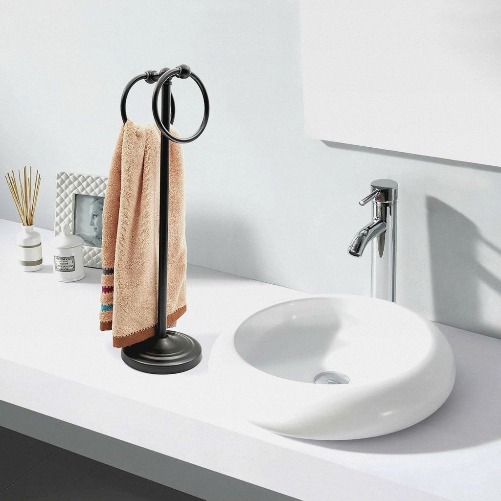Handtuchhalter für Badezimmer-Arbeitsplatte, 19 Zoll hoch, freistehender Handtuchhalterständer mit doppelten Handtuchringen, Handtuchständer fü...