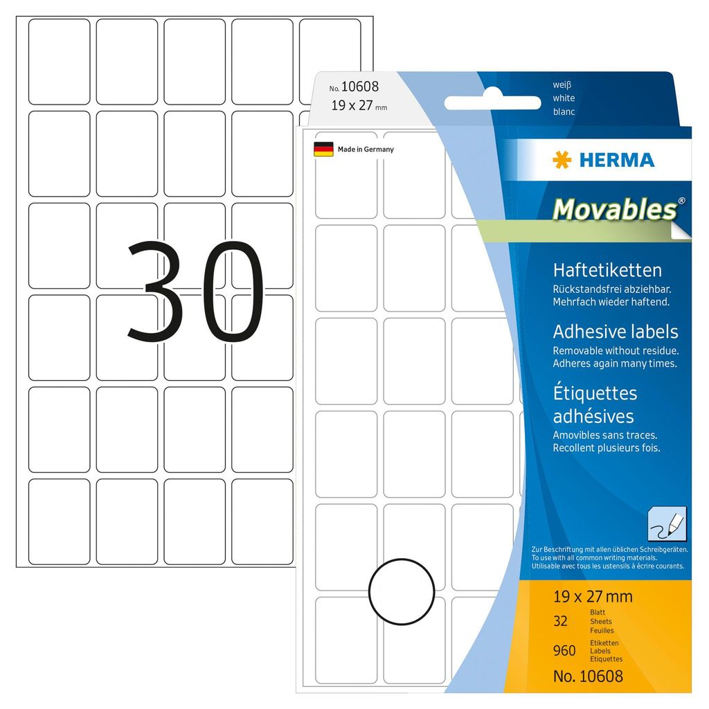Vielzwecketiketten weiß 19x27 mm Movables/ablösbar Papier matt 960 St.