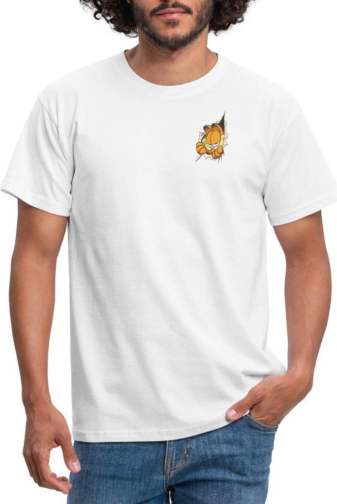 Spreadshirt Garfield Hier Ist Garfield Männer T-Shirt, XXL, Weiß