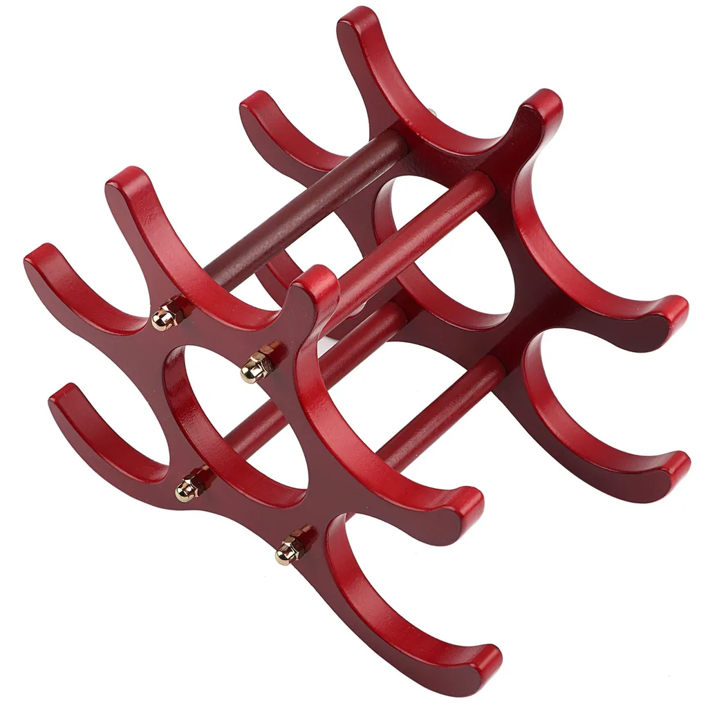 Support bouteilles de vin en bois robuste pour 6 flacons de vin rouge - 3
