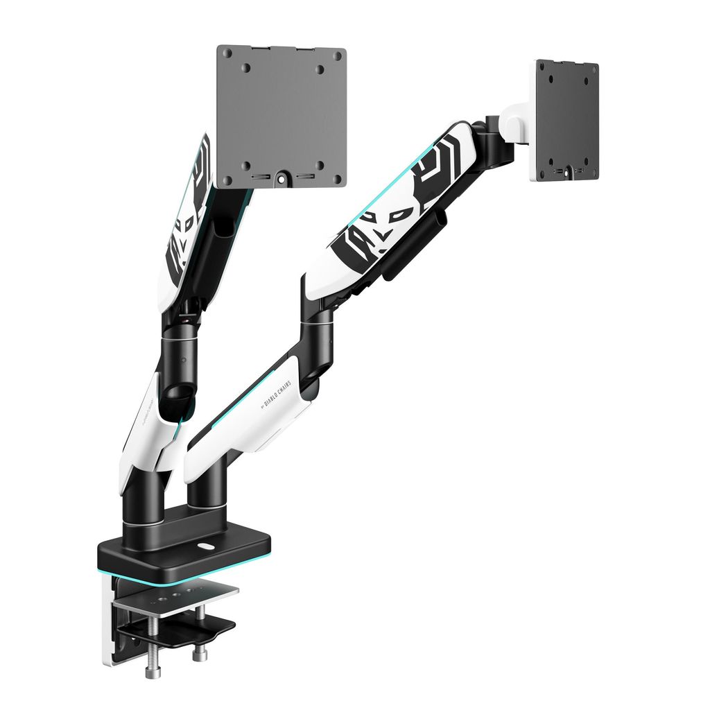 Diablo X-Arm Doppel Monitor Halterung Bildschirmhalterung LED RGB Monitorarm 17–49 Zoll Weiß