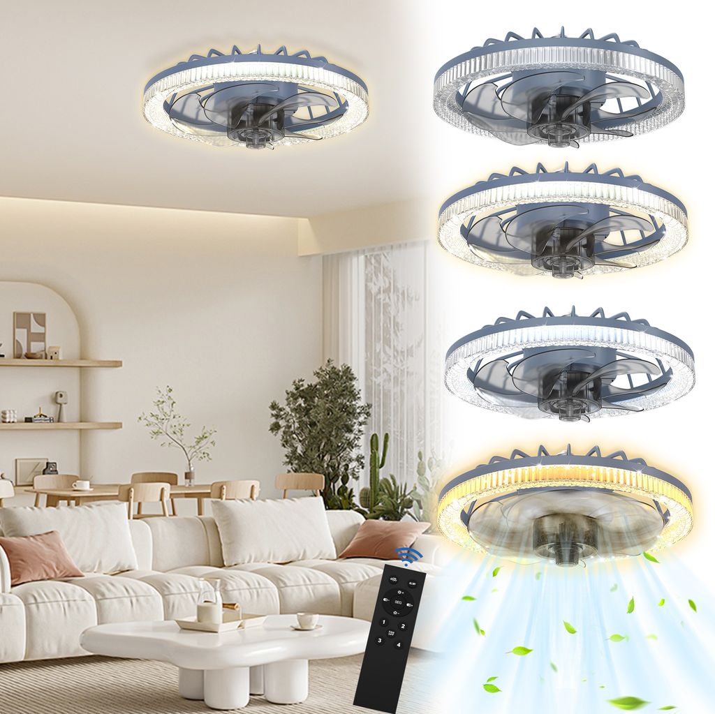 LZQ 60W Deckenventilator mit Beleuchtung LED Licht, Dimmbar Invisible Fan Ventilatorlicht, mit Fernbedienung 360° Drehbar, Timer Leise Ventilator ...