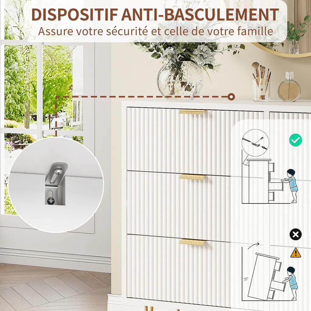 Cassettone Ondulato Bianco 6 Cassetti - Comò Moderno per Camera - 4