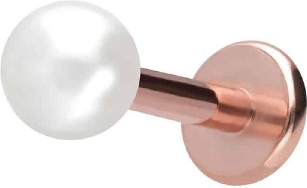 Ohrpiercing, Nasenpiercing Titan Labret mit Innengewinde SYNTHETISCHE PERLE RoséGold Stablänge: 6mm | Stabstärke: 1,6mm | Perlengröße: 4mm