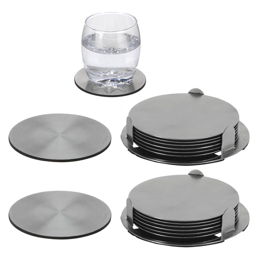 14 tlg. Edelstahl Untersetzer Set Glasuntersetzer Ø 10 cm Tassenuntersetzer Inkl. Halterung Tischuntersetzer für Getränke