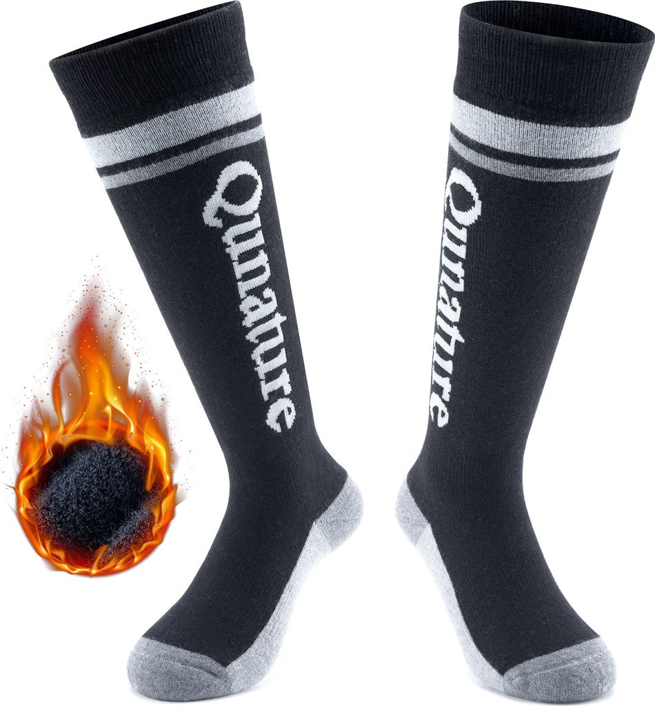 Qunature Skisocken Wintersocken Ski Kniestrümpfe mit Wolle 1 Paar, Kinder, Schwarz, L