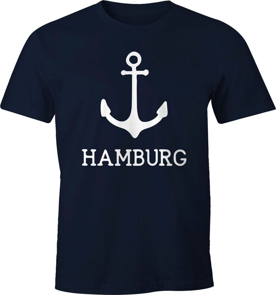 Herren T-Shirt mit Anker Aufdruck Hamburg Moonworks navy XXL