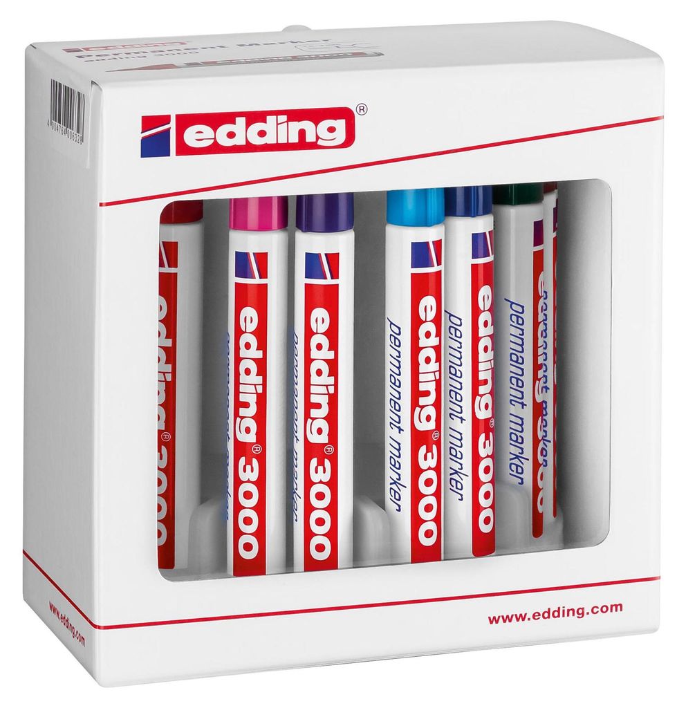 Edding 3000, Schwarz, Blau, Braun, Grün, Pink, Rot, Produktbild 