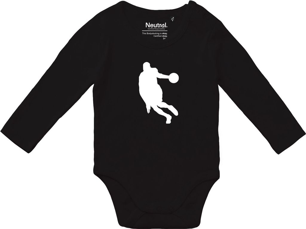Huuraa Baby Body Basketball Silhouette 68 Black Baumwolle Fairtrade Langarmbody Geschenkidee