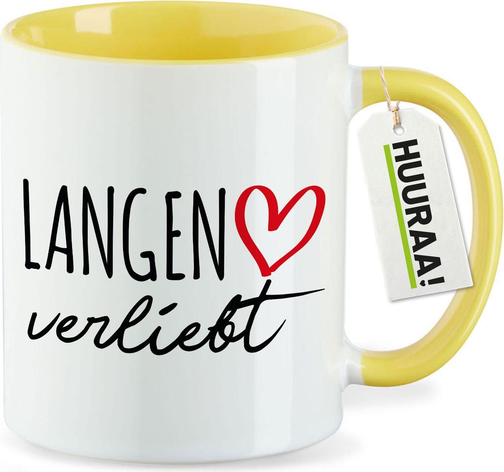 Huuraa Kaffeetasse Langen verliebt 330ml Gelb Keramik Kaffeebecher Geschenkidee