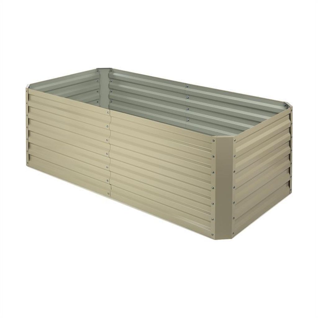 A rectangular metal raised garden bed is shown against a white background.