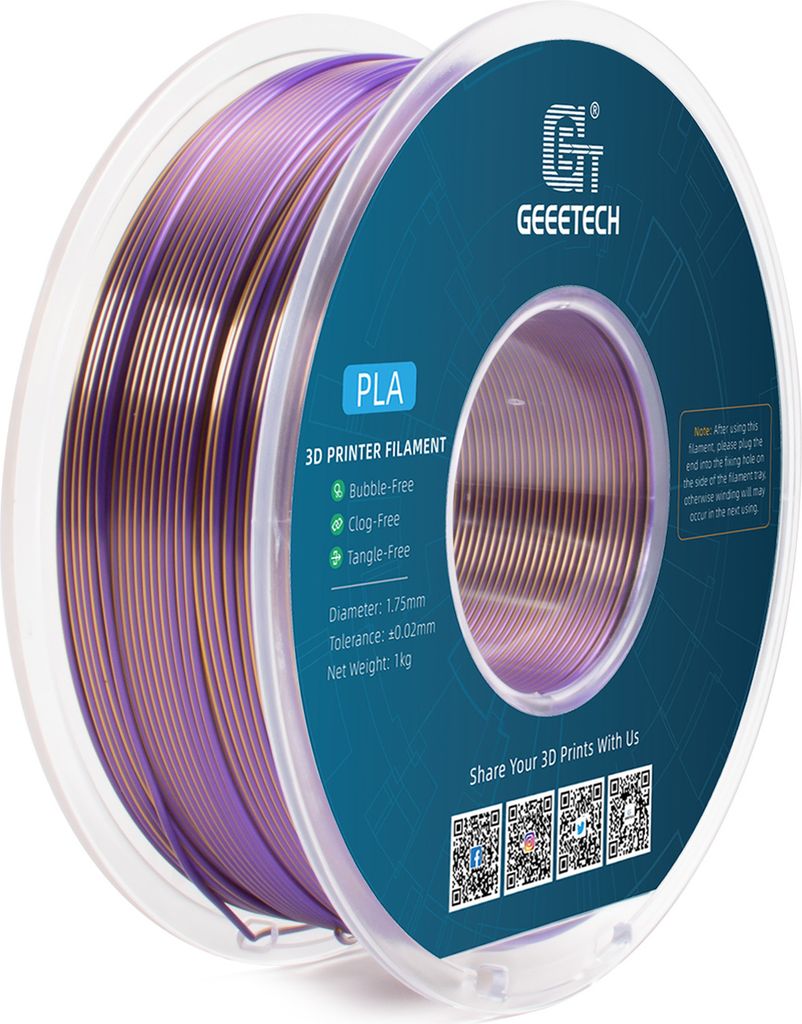 Geeetech Seiden-PLA-Filament fuer 3D-Drucker, 1,75 mm Filament Rolle, Massgenauigkeit +/- 0,03 mm, Druckmaterialien, 1 kg Spule【Gold + Lila】