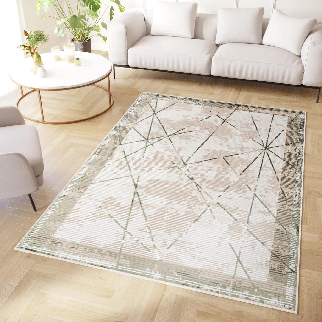 Aménager votre Salon avec le Tapis Crystal Beige et Vert 140 x 200 cm