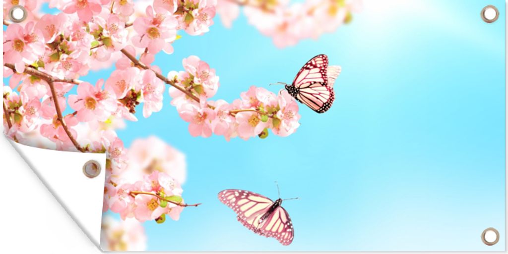 MuchoWow 60x30 cm Outdoor-Poster Gartendeko Sichtschutz Garten Poster für den Garten Schmetterlinge - Baum - Blumen