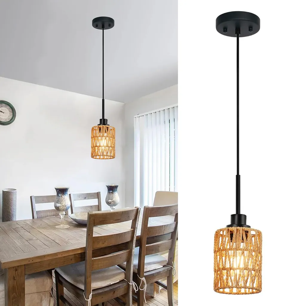 Lampada Sospensione Boho Rattan E27 - Paralume Intrecciato a Mano