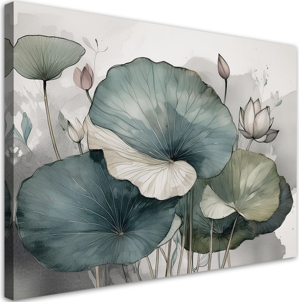 Leinwandbild Lilienpflanze Blüten 90x60 Feeby Grün bild für die wand bereit zum aufhängen