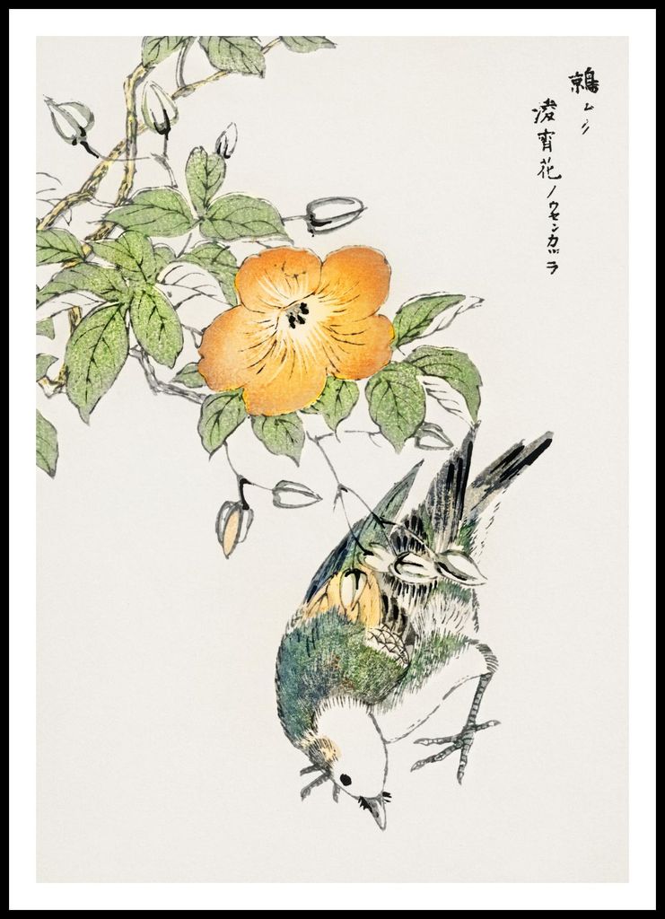 Plakat 70x100cm Grauer Starling, Japanischer Vintage Kashu für das Wohnzimmer