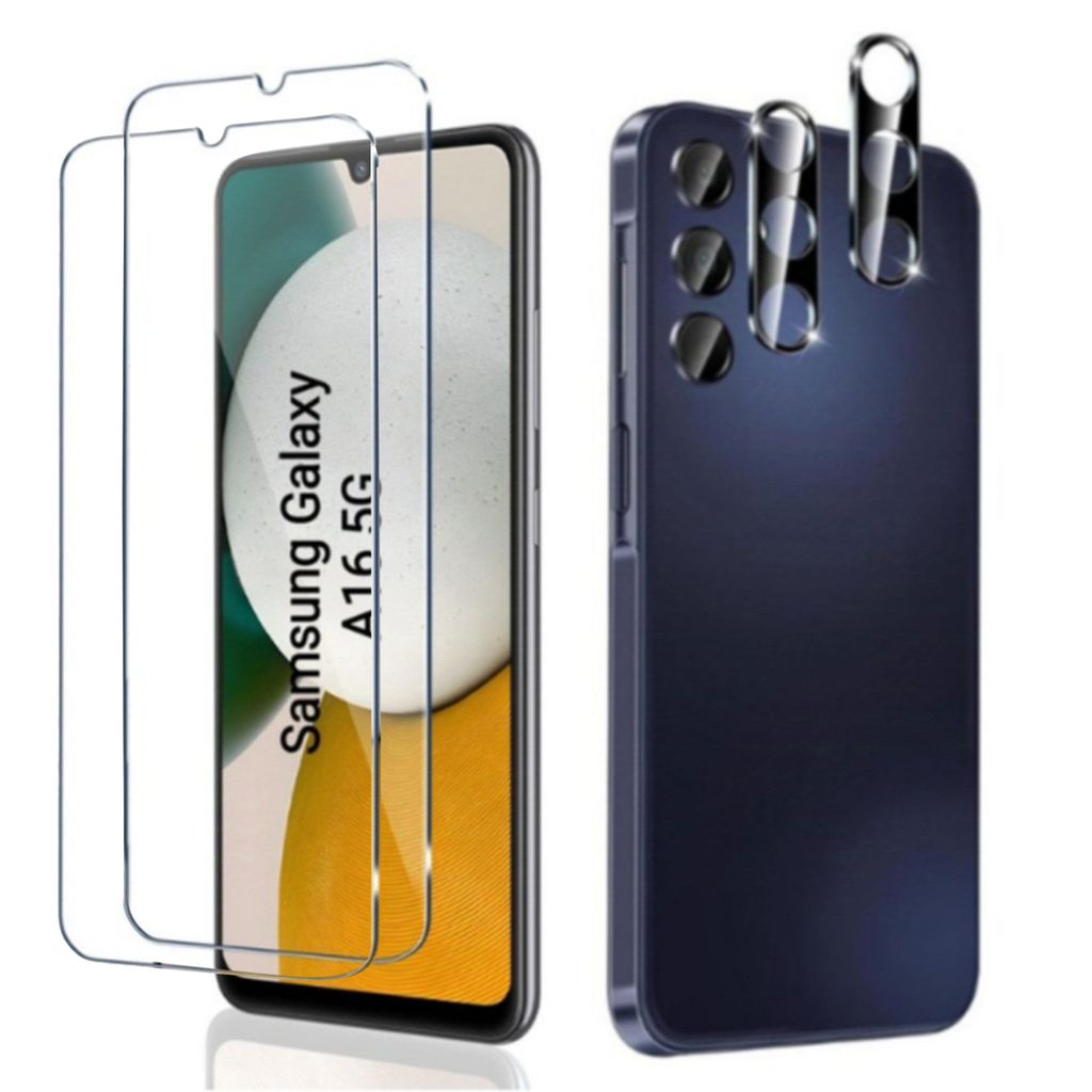 CLM-Tech 4er Set Schutzfolie kompatibel mit Samsung Galaxy A16 5G - 2X Panzerfolie + 2X Kameraschutz Kameraglas Panzerglas Displayschutz 9H Glas Di...