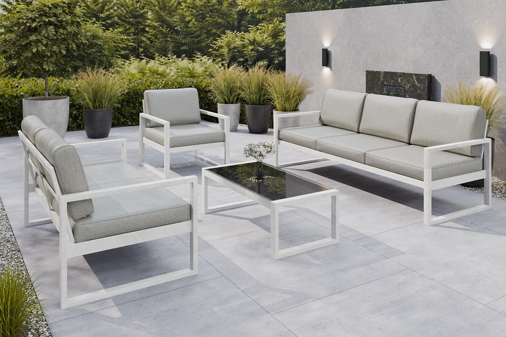 Gartenmöbel Set Solar Lounge Sofa Sessel Tisch Metall W-PB08