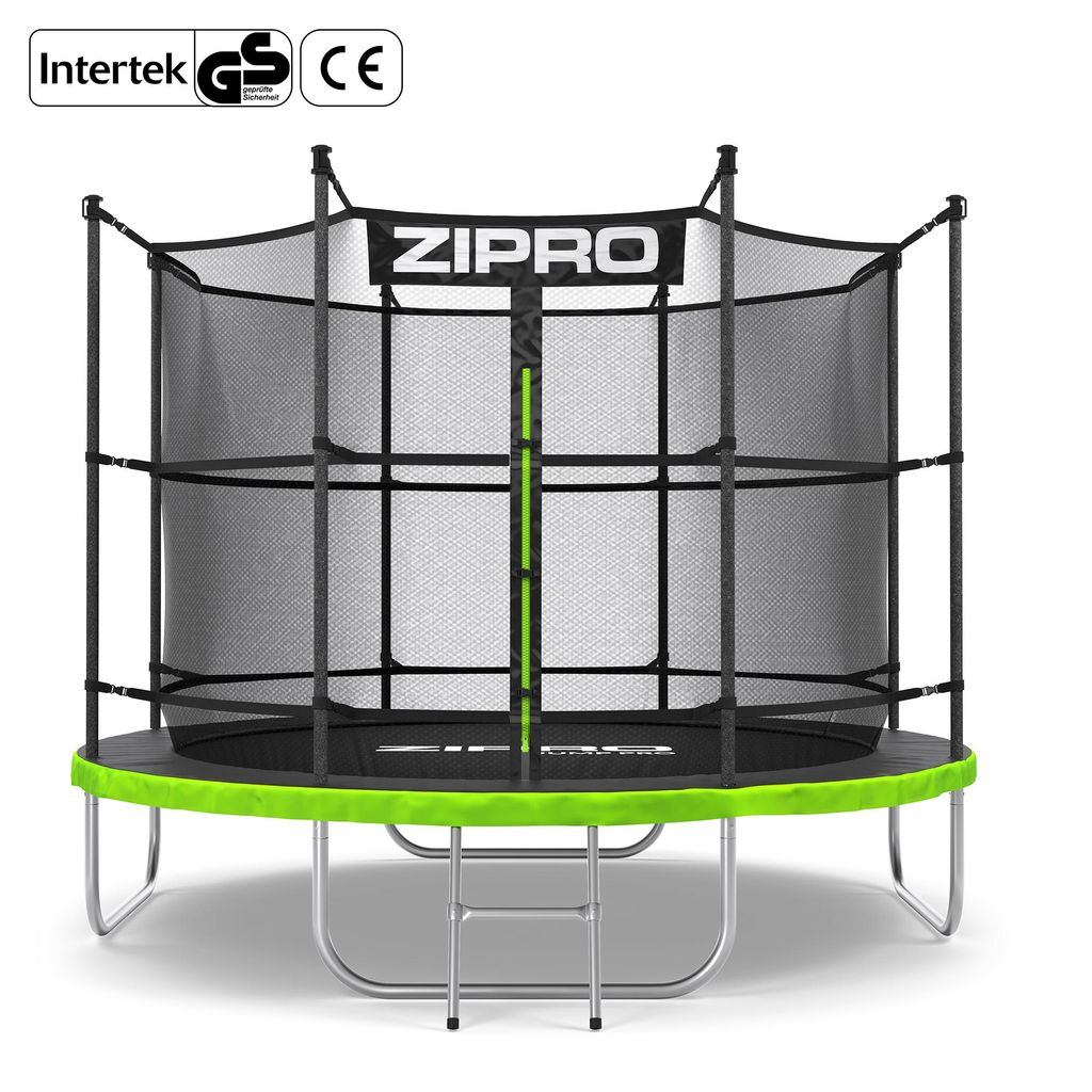 ZIPRO Trampolin Jump Pro IN | 8FT Ø 252 cm | Gartentrampolin Kindertrampolin Komplett-Set inkl. Innennetz, Leiter & Randabdeckung, Outdoor, Grün