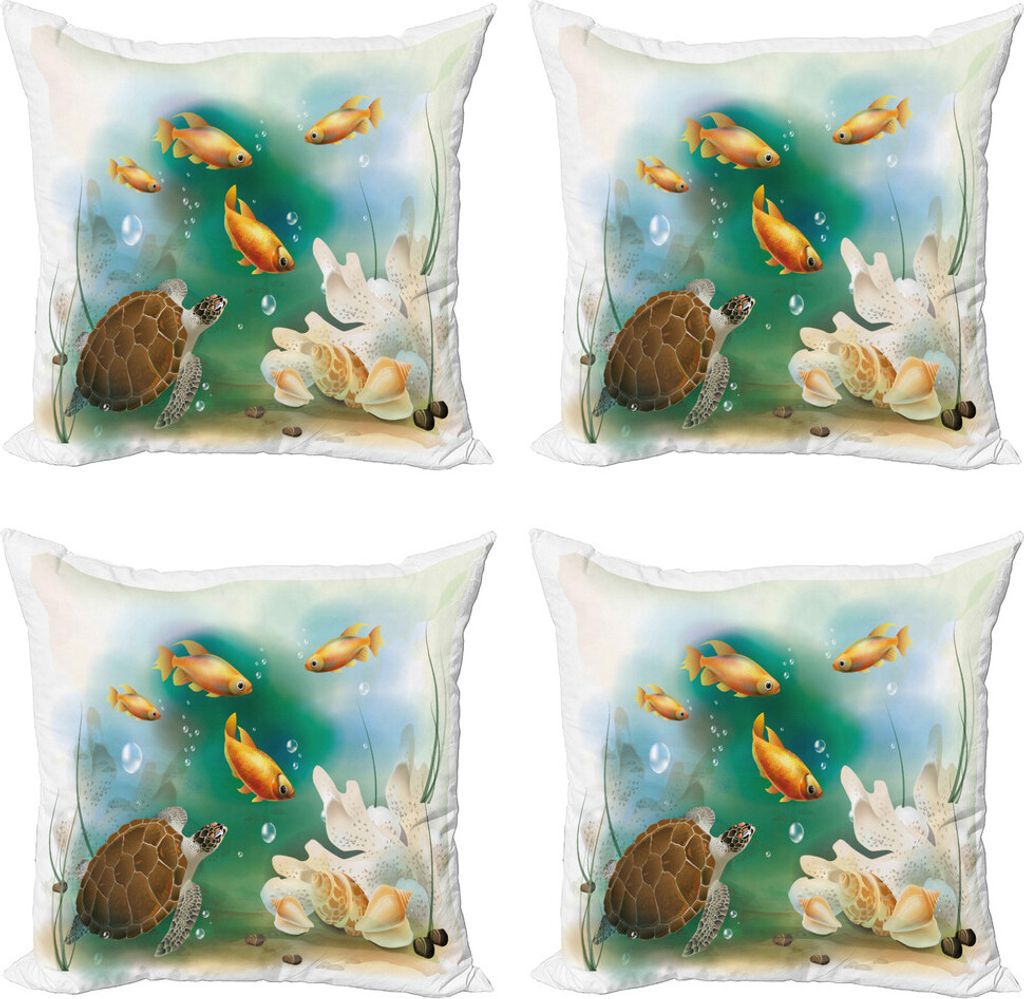 ABAKUHAUS Schildkröte Kissenbezug Set (4 Stück), Aquarium Tiere, Moderner Doppelseitiger Digitaldruck, 50 cm x 50 cm, Mehrfarbig